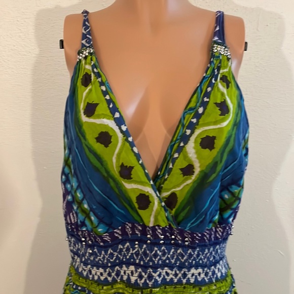 Casse’s Maxi Dress with Smocked front and back and V Neck Front  Embellishments - Picture 1 of 17